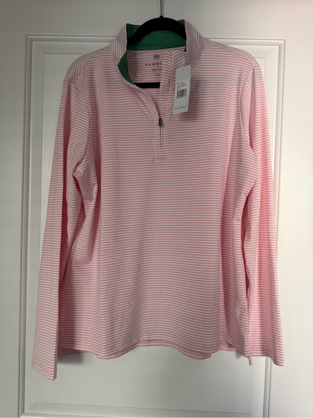 NWT Renwick Sport Pink & White Striped Quarter-Zip Pullover
